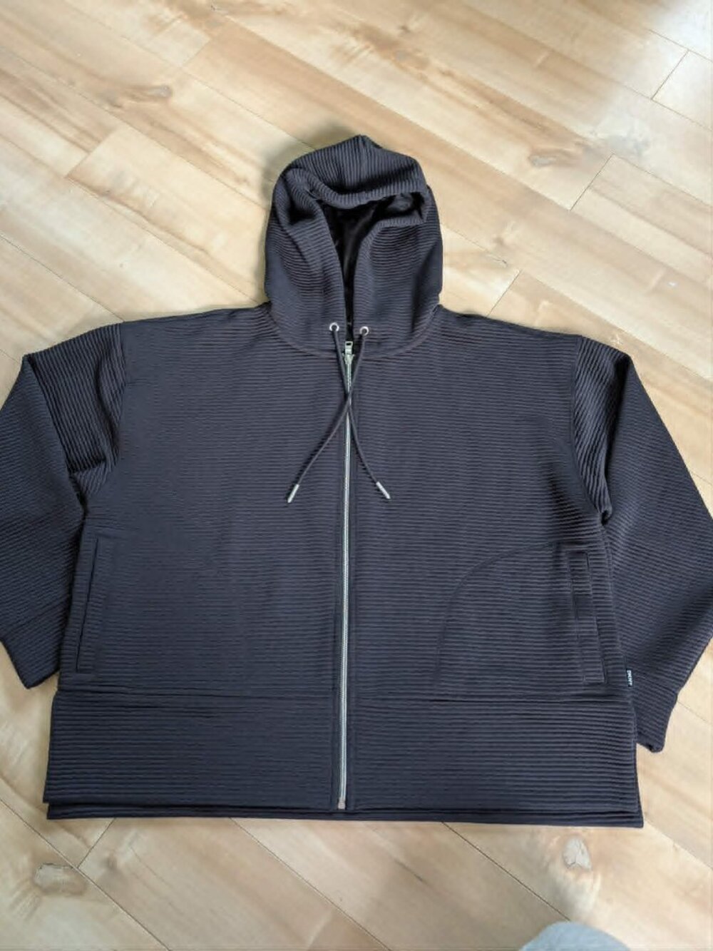 DKNY Sport Women's Full Zip Ribbed Hoodie Jacket Black XL